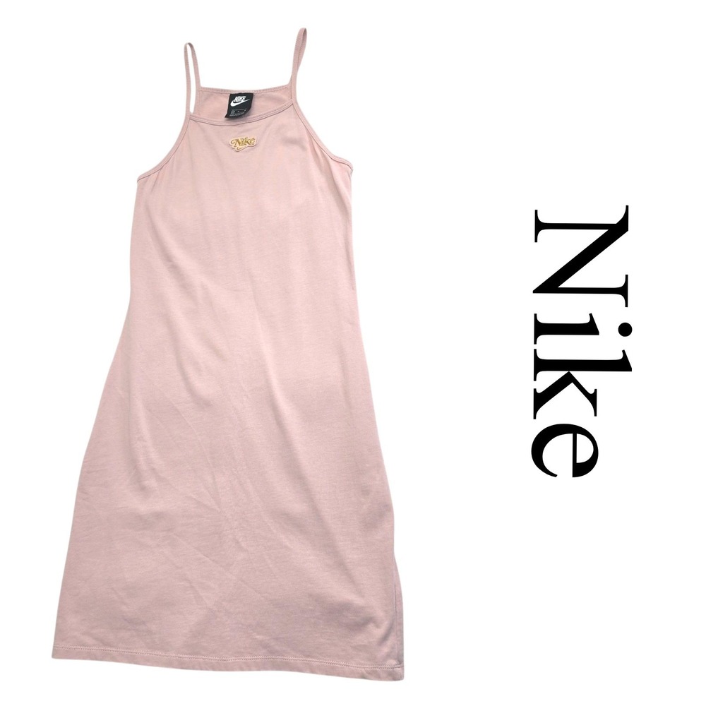 Nike‎ Womens Pink Cami Dress Gold Script Logo High Neck CZ9842-601 Medium